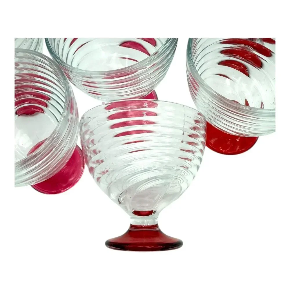 1-Swirl Foot Manhattan Park Ave Depression Dessert Compote‎ Glass Dish Pink/Red